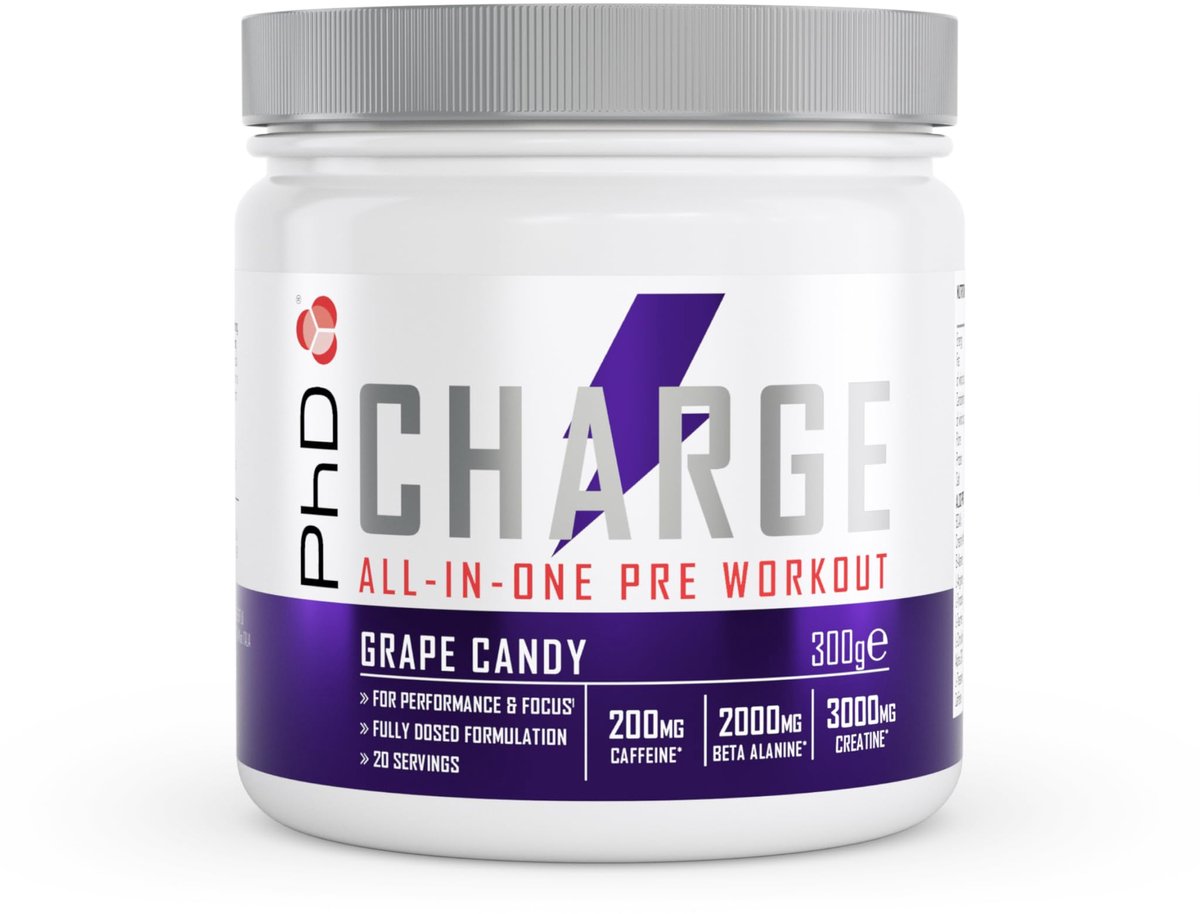 PhD Charge All-In-One Pre-Workout (20 serv) Grape Candy - Pre-Workout - Pre-Workout Booster