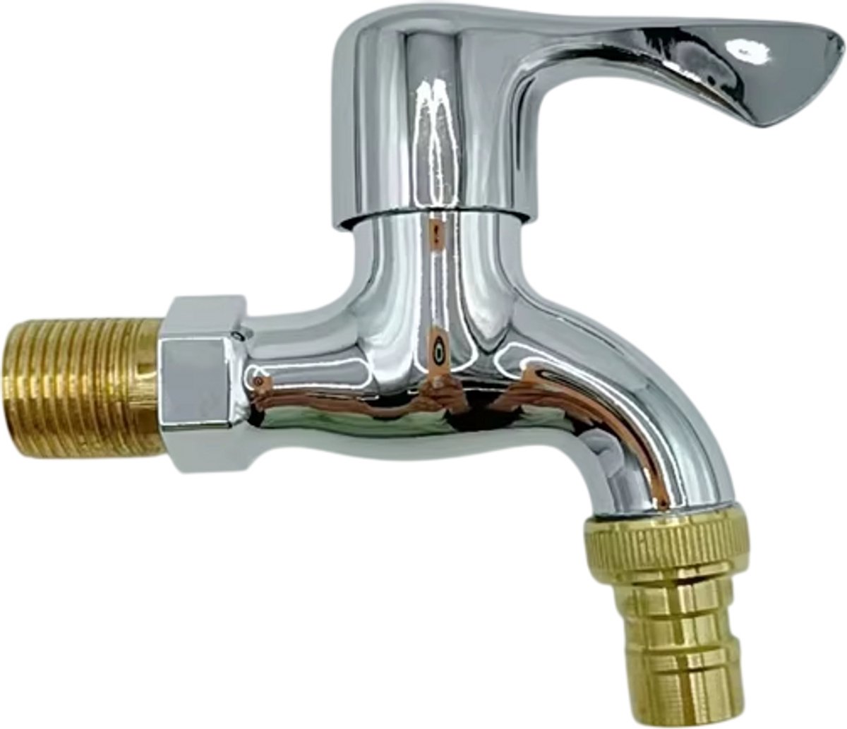 Wasmachinekraan 1/2 Inch – Muurmontage Waterkraan met Slangaansluiting en Snelkoppeling – Tuinkraan voor Waterslang, Balkon, Wasruimte en Huishouden