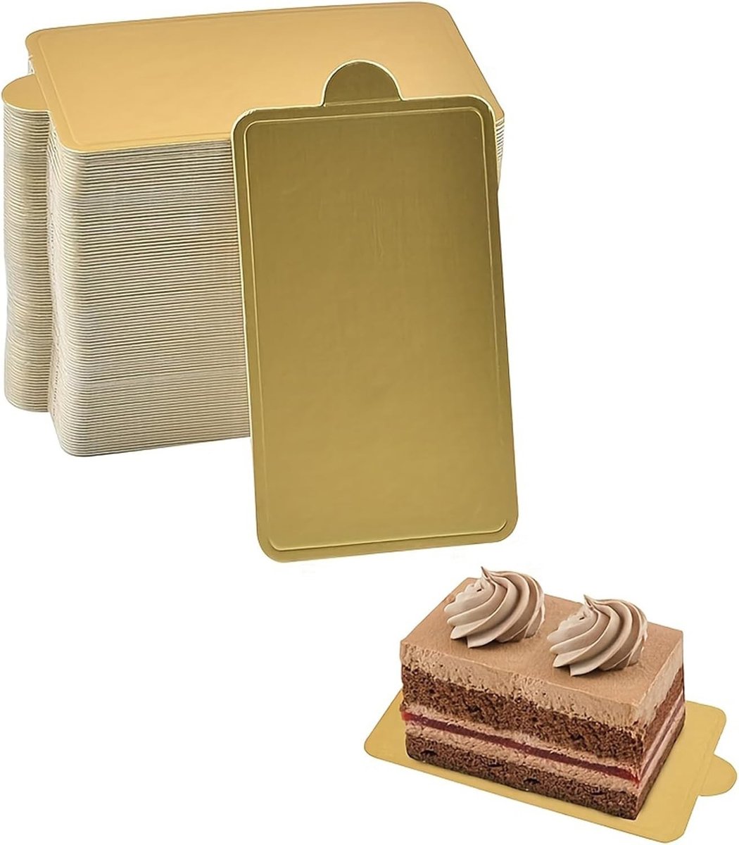 Rechthoekige Gouden Cakeplaat 10 x 6 cm, 100 Stuks Kartonnen Mousse Cake Tray voor Bruiloft en Verjaardagsdecoratie