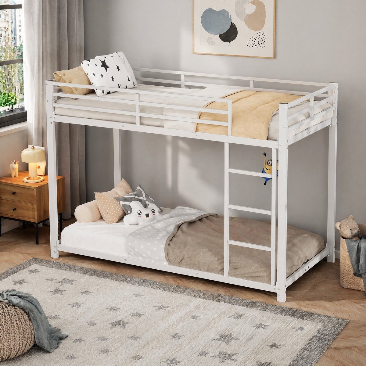 COVREO Bed 90x200 cm wit metaal, stapelbed voor kinderen, zonder matras