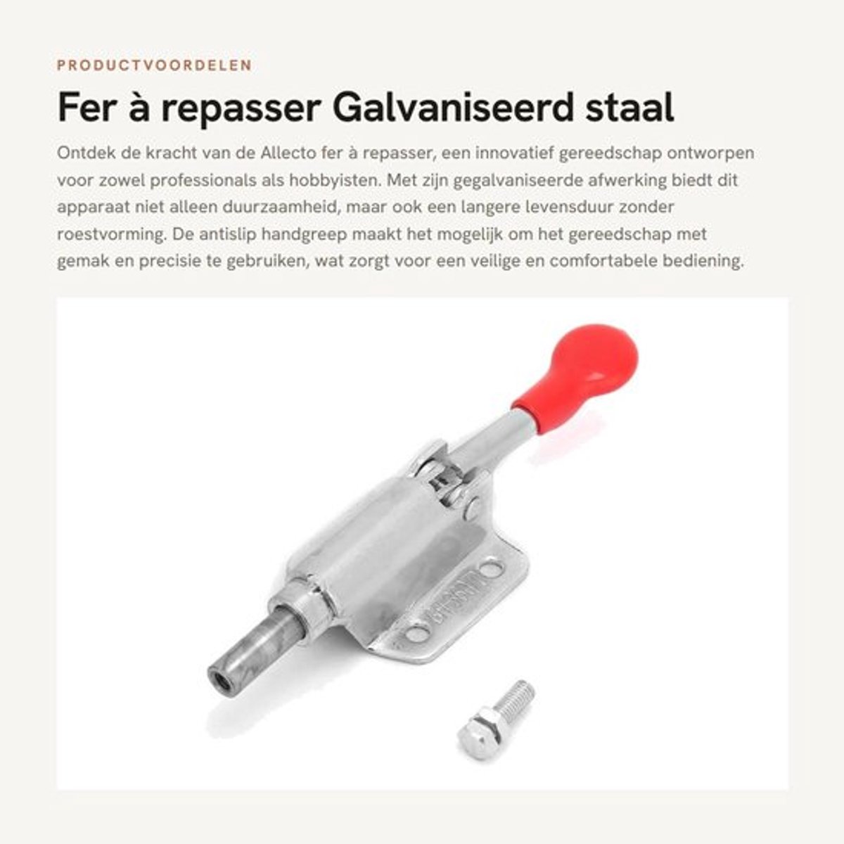 Strijkijzer Roestvrij Staal - Antislip Handgreep - Mechanische Handspanner - Spankracht 60 kg - Bereik 10 mm - Bevestigingsgat 24 x 29 mm