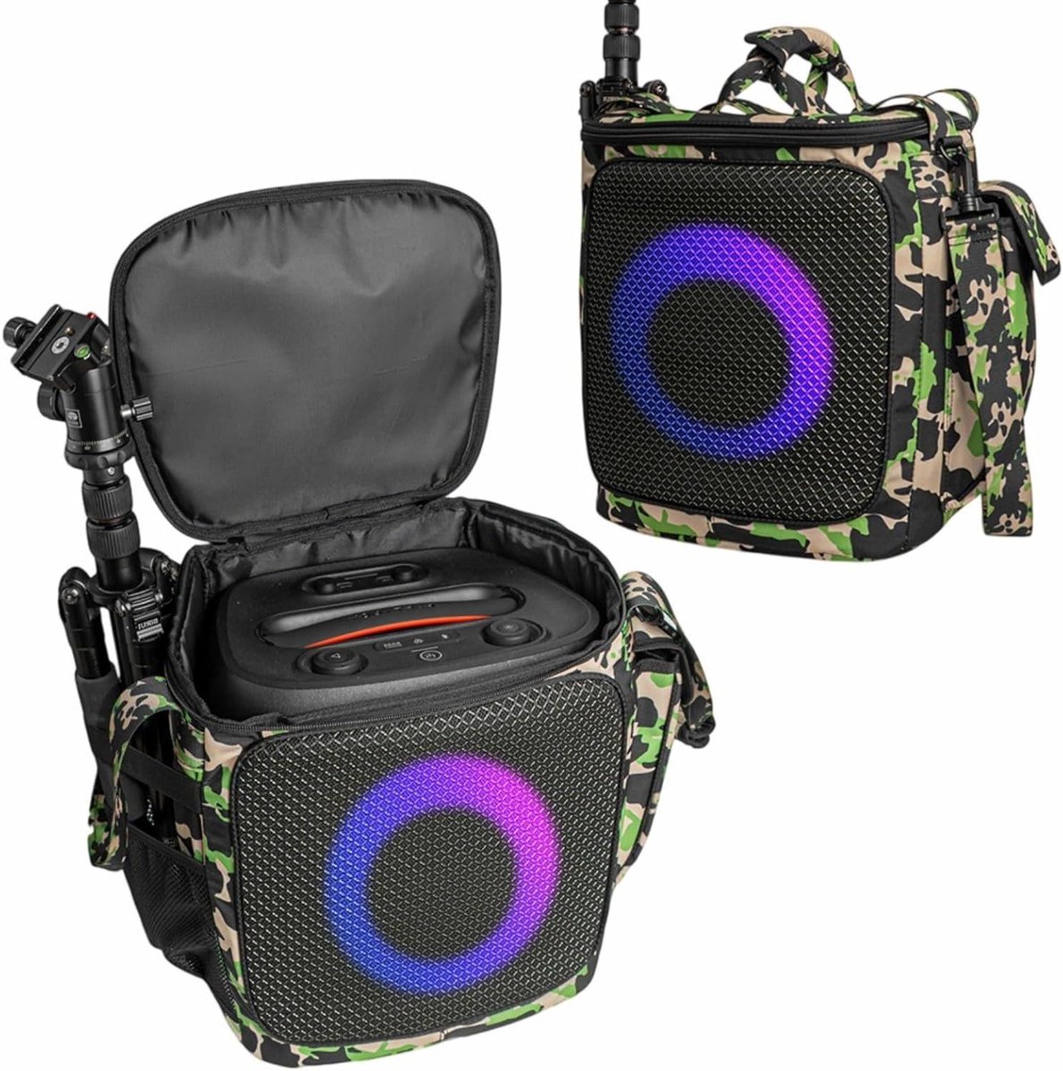 Draagtas Luidspreker - Opbergkoffer Beschermhoes - Muziek Transport - Sound-Through Design - 36 x 35 x 25.5 cm - Zwart Groen