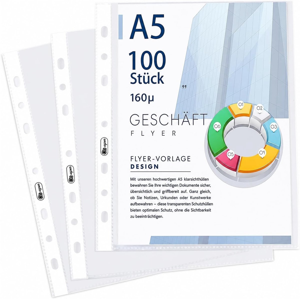 Set van 100 Transparante Documenthoezen DIN A5 Extra Sterk 160 µ Polypropyleen voor Bescherming van Papier, Bestanden en Documenten