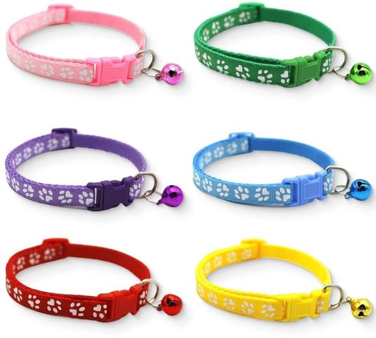 Kattenhalsband 6 stuks - Verstelbaar - Nylon - Veiligheidssluiting - Met belletjes - Reflecterend - Gepersonaliseerd - Huisdierhalsband