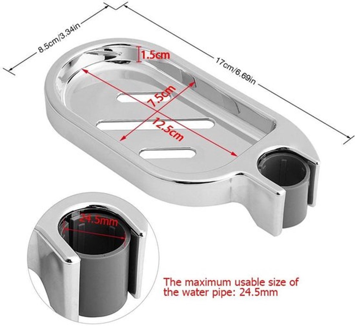 Zeephouder - Verstelbare Zeephouder Douchestang - Zeepdispenser - Zeepbakje - ABS - 17 x 8,5 cm - Chroom afgewerkt