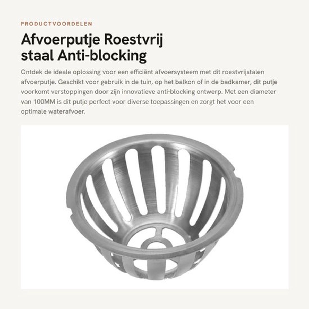 Afvoerputje Ronde Vorm - 2 Stuks - Roestvrij Staal - Anti-blokkerende - Dakafvoer - Tuin/Balkon/Badkamer - 100 mm - Afvoerput