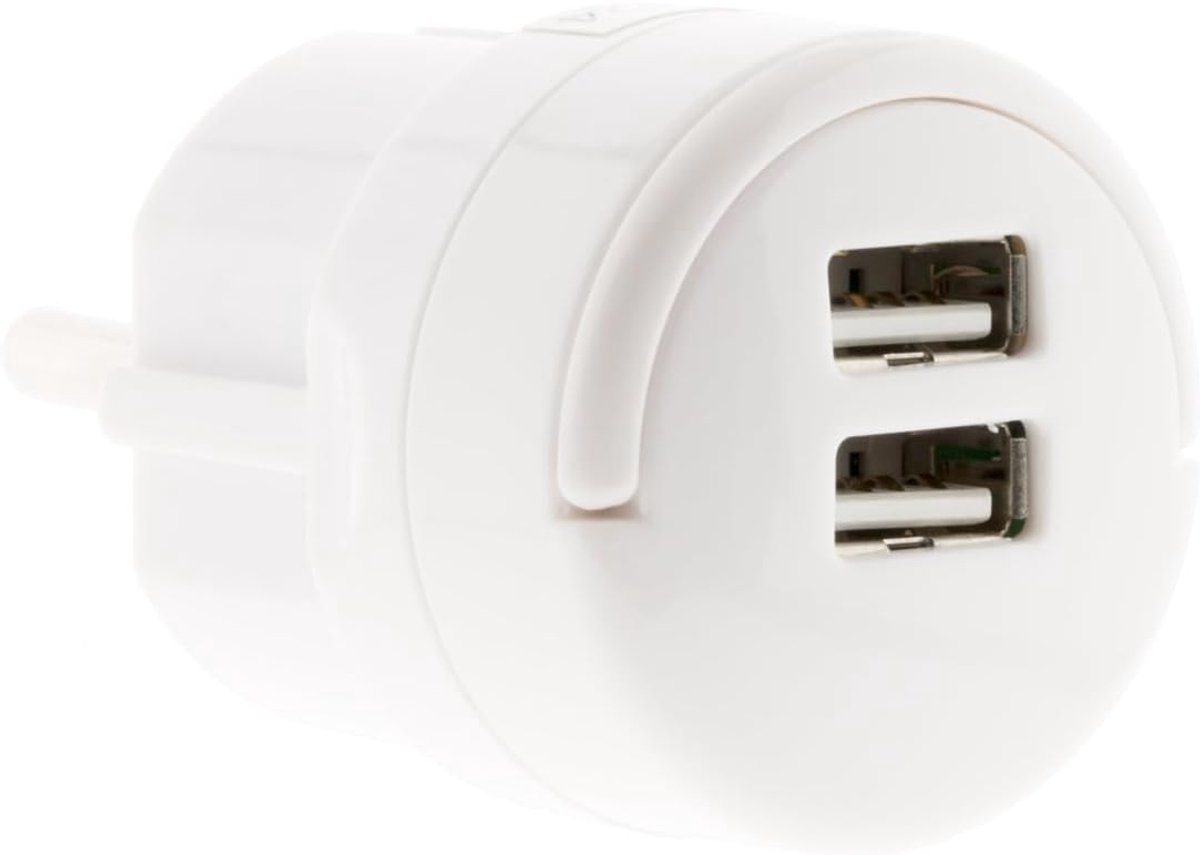 SnelShoppen - Stekkerdoos zonder aarding met platte stekker - Witte verlengkabel 3 meter - Ultra compact voor snel opladen - Ideaal voor thuis, kantoo
