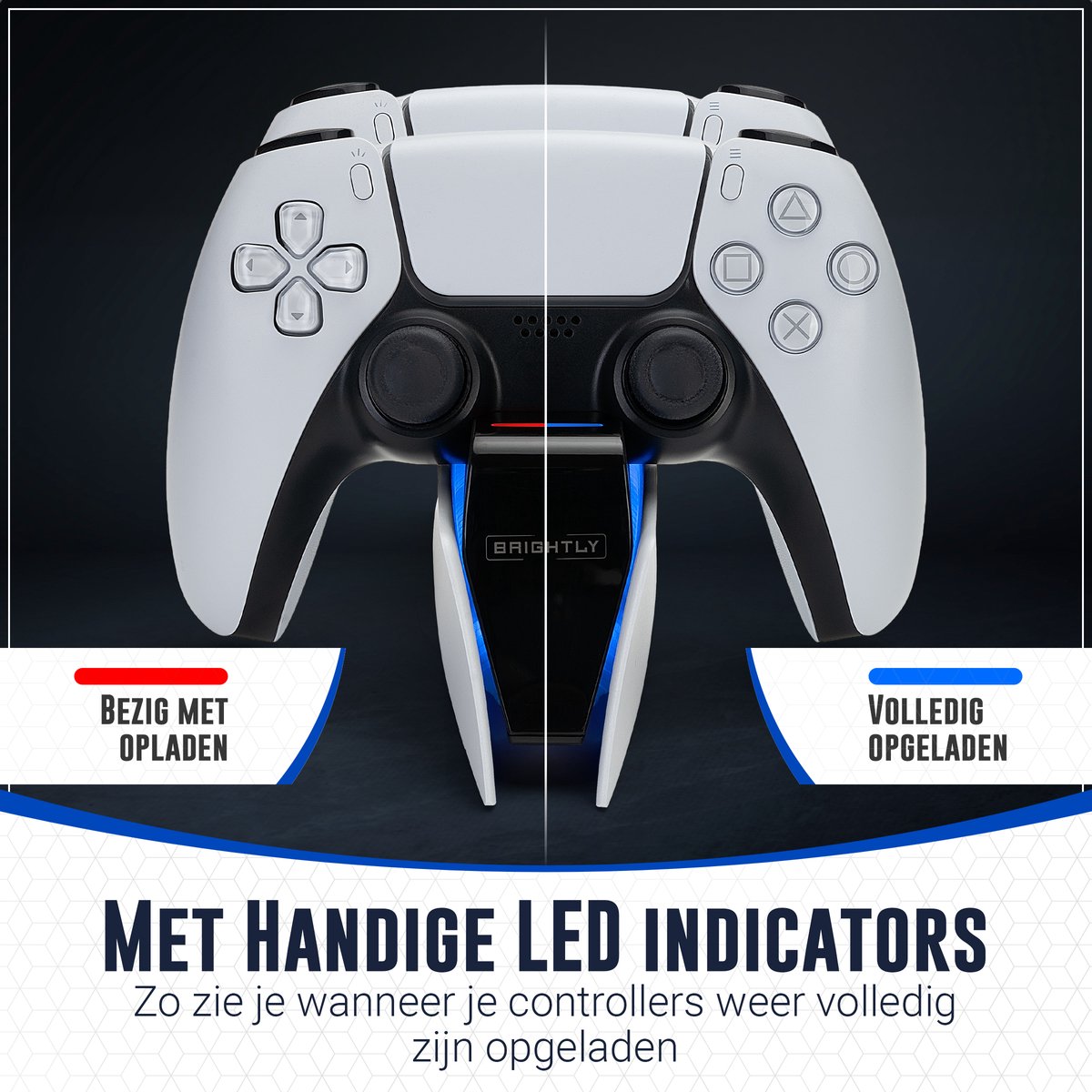 Brightly® PS5 Oplaadstation - Geschikt voor PlayStation 5, PS5 Slim & PS5 Pro DualSense Controllers - LED Indicatie - DualSense Controller Oplader - Docking Station - PS5 Accessoires - Wit – foto 7