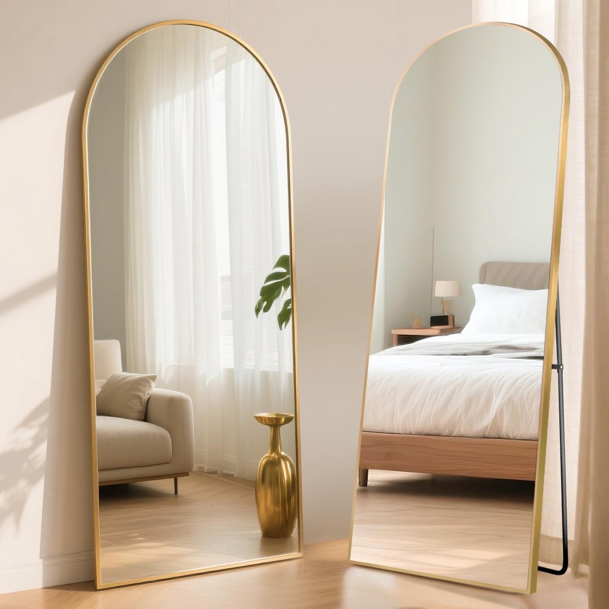 SnelShoppen - Luxe Rechthoekige Vloerspiegel 180 x 76 cm Goudkleurig - Staande Spiegel met Aluminium Frame en Gehard Glas voor Woonkamer, Kledingkamer