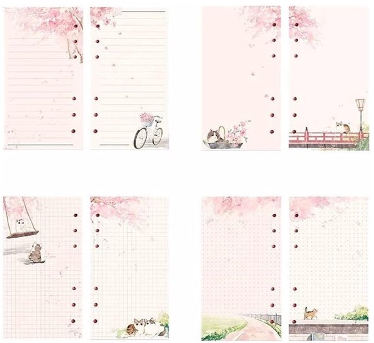 Papierminen Roze - 80 Vellen - Gelinieerde Bladen - 6-Gaats - A6 Formaat - Geschikt voor Ringbanden - Navulpapier