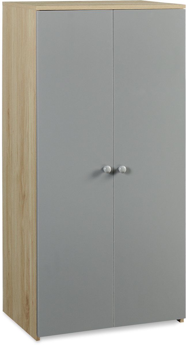 Kinderkast Beldinupp kledingkast 123x60x40 cm eikenkleurig en grijs [en.casa]