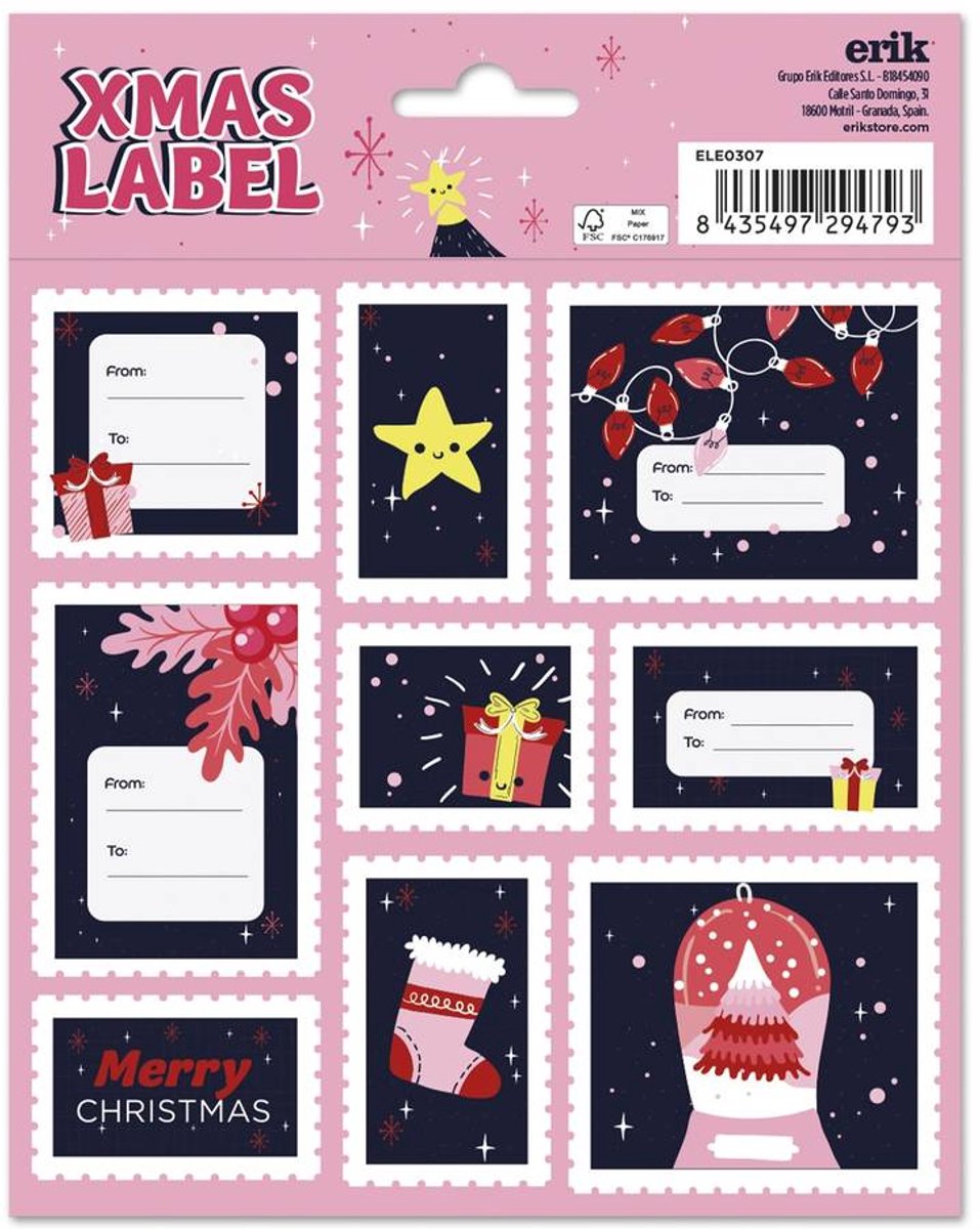 Grupo Erik - Winter Holidays Christmas SelfAdhesive Labels Zelfklevende etiketten - Multicolours