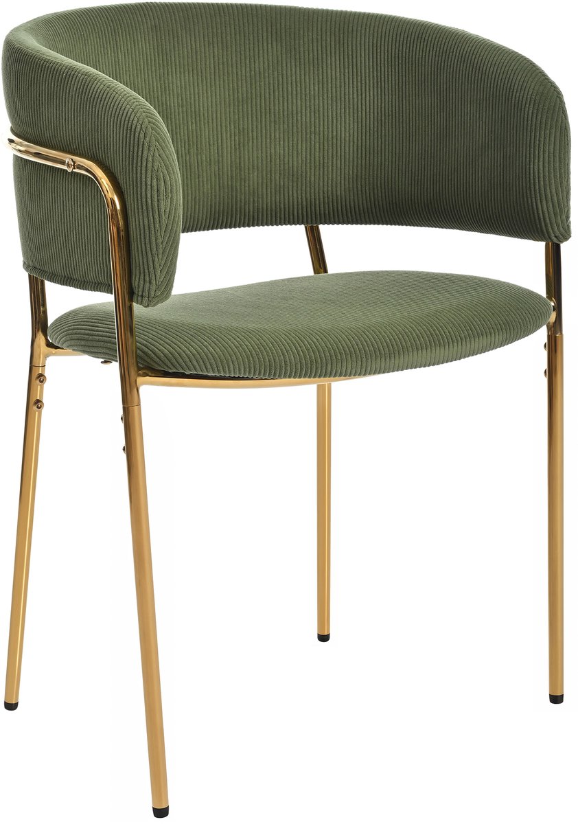 Eetkamerstoel - Set Van 4 - verstelbare voetjes en corduroy bekleding, ideaal voor woonkamer, open kantoorruimte en eetkamer - Groen