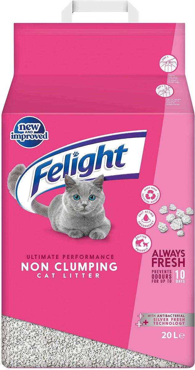 SnelShoppen - Felight Niet-klonterend Kattenbakvulling 20L - Antibacteriële Silverfresh Technologie, Voorkomt Geuren tot 10 Dagen, Duurzaam en Milieuv