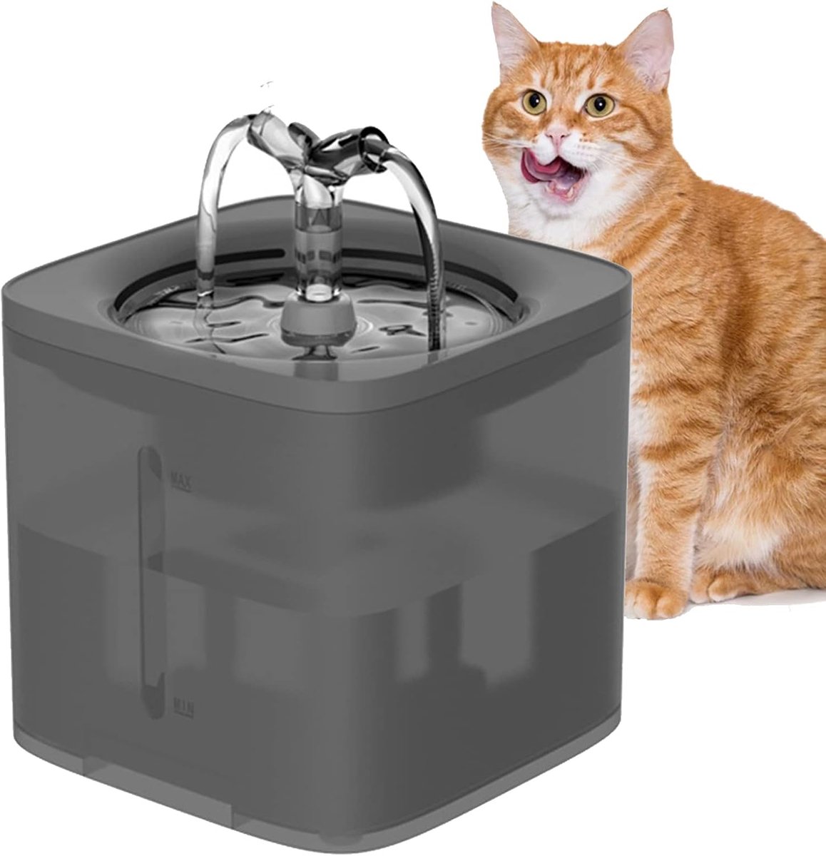 Automatische drinkfontein voor huisdieren - 2 liter - 16×16×15,5 cm - 2 m snoer - Geschikt voor binnen - Ultrastil - Geschikt voor kleine en grote katten en honden - Matgrijs
