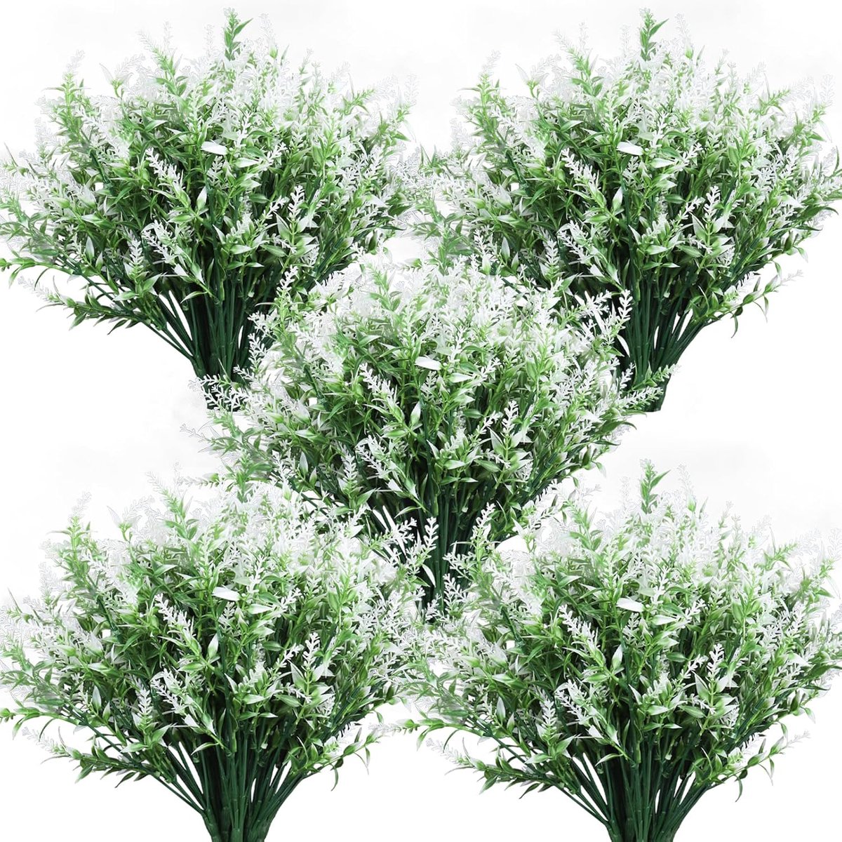 5 Stuks Kunstmatige Lavendel Bloemen Buiten, Kunstmatige Planten UV-bestendige Nep Bloemen Groene Kunstmatige Planten Buiten, Voor Decoratie Buiten Planten Hangende Potten Thuis Tuin Decoratie (Wit)