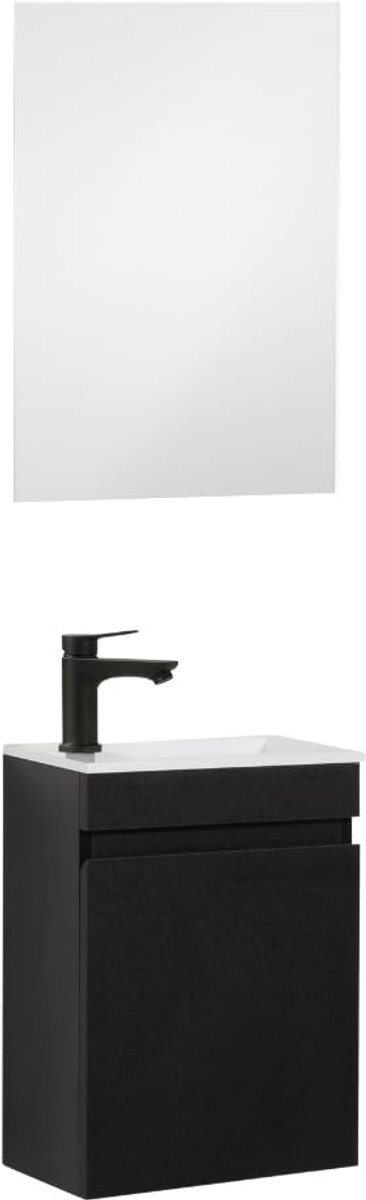 SnelShoppen - Wastafel met Onderkast 40 cm Voorgemonteerd Klein - Zwart met Spiegel - Perfect voor Badkamer, Toilet of Gastentoilet - Compact Design e