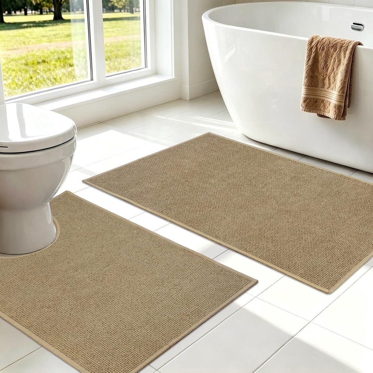 SnelShoppen - 2-delige antislip badmatten set, waterabsorberende en wasbare badkamermatten en toiletmat voor badkamer, 60x40cm, grijs