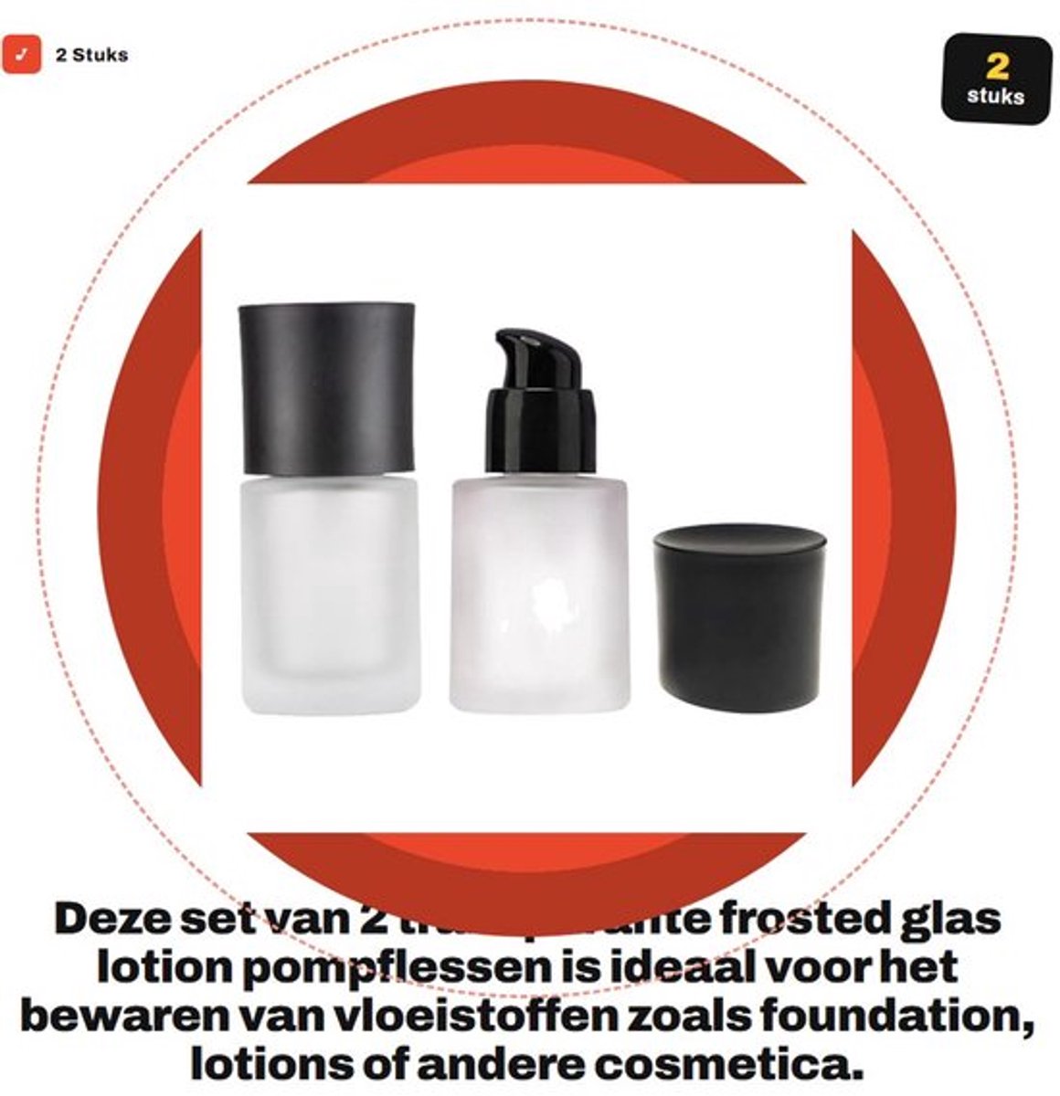 Lotion Pomp Fles 2 Stuks - 30ml/1oz - Transparant/Zwart - Lege Hervulbare Dispenser - Cosmetische Container - Stevig Glas