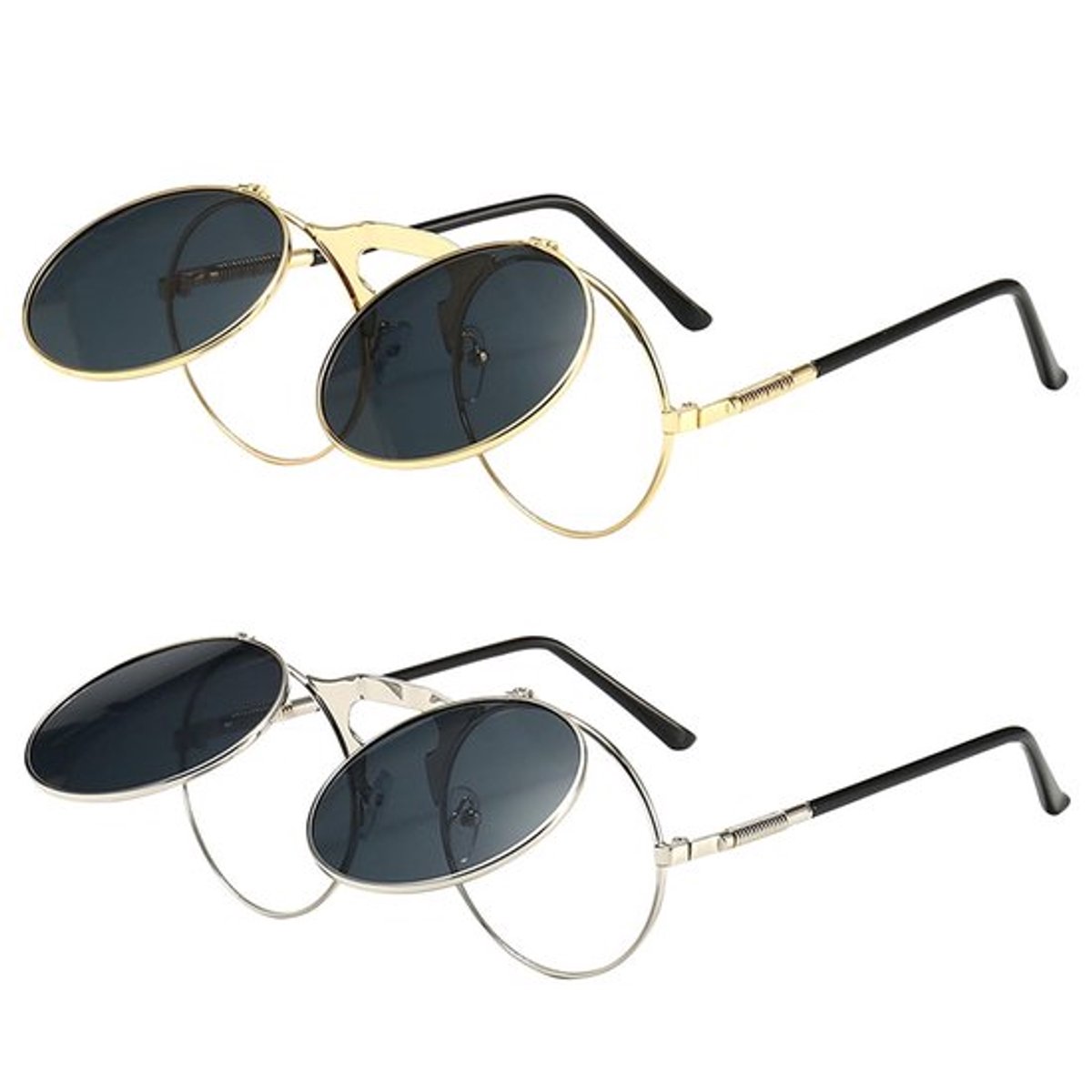 Zonnebril Flip Up - Retro Zonnebril - Steampunk Zonnebril - UV400 Bescherming - Lichtgewicht - Ronde Lens - Retrobril