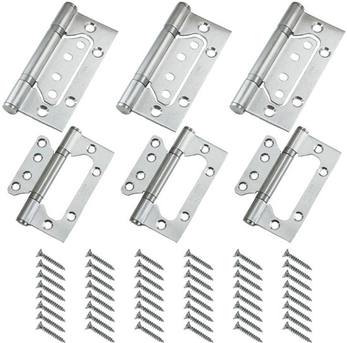 Deurscharnierset 6 stuks - Roestvrij Stalen Scharnieren 100 mm - Inklapbaar Deurscharnier - Geschikt voor Houten Deuren/Kasten - Geluidsarme Beweging - Eenvoudig te Installeren