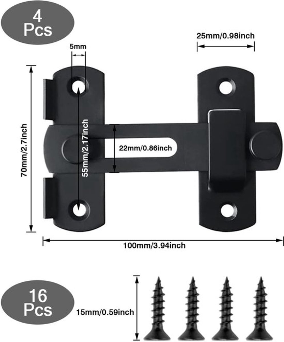 Deurslot 180 Graden - Schuifdeur Klink - Roestvrij Stalen Flip Latch - 4 Stuks - Waterdicht - Anti-diefstal Vergrendeling - Deurgrendel