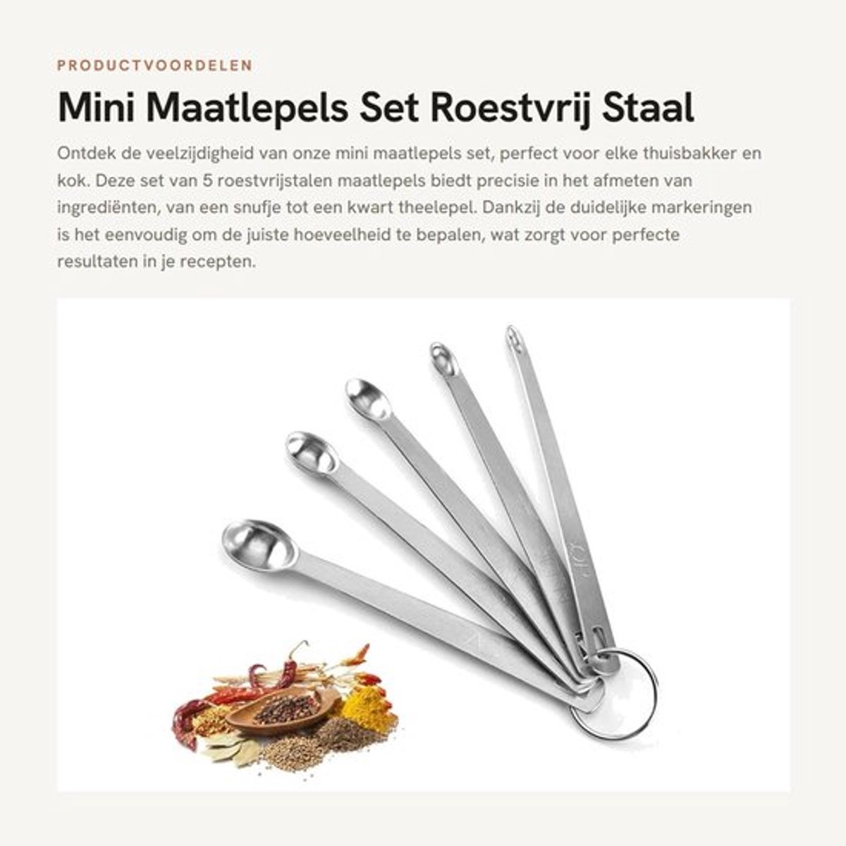 Maatlepels Set van 5 - Mini Maatlepels - Roestvrij Staal - Nauwkeurige Maatwaarden - Perfect voor Kruidenspecerij - Duurzaam en Makkelijk te Gebruiken - Meetlepels
