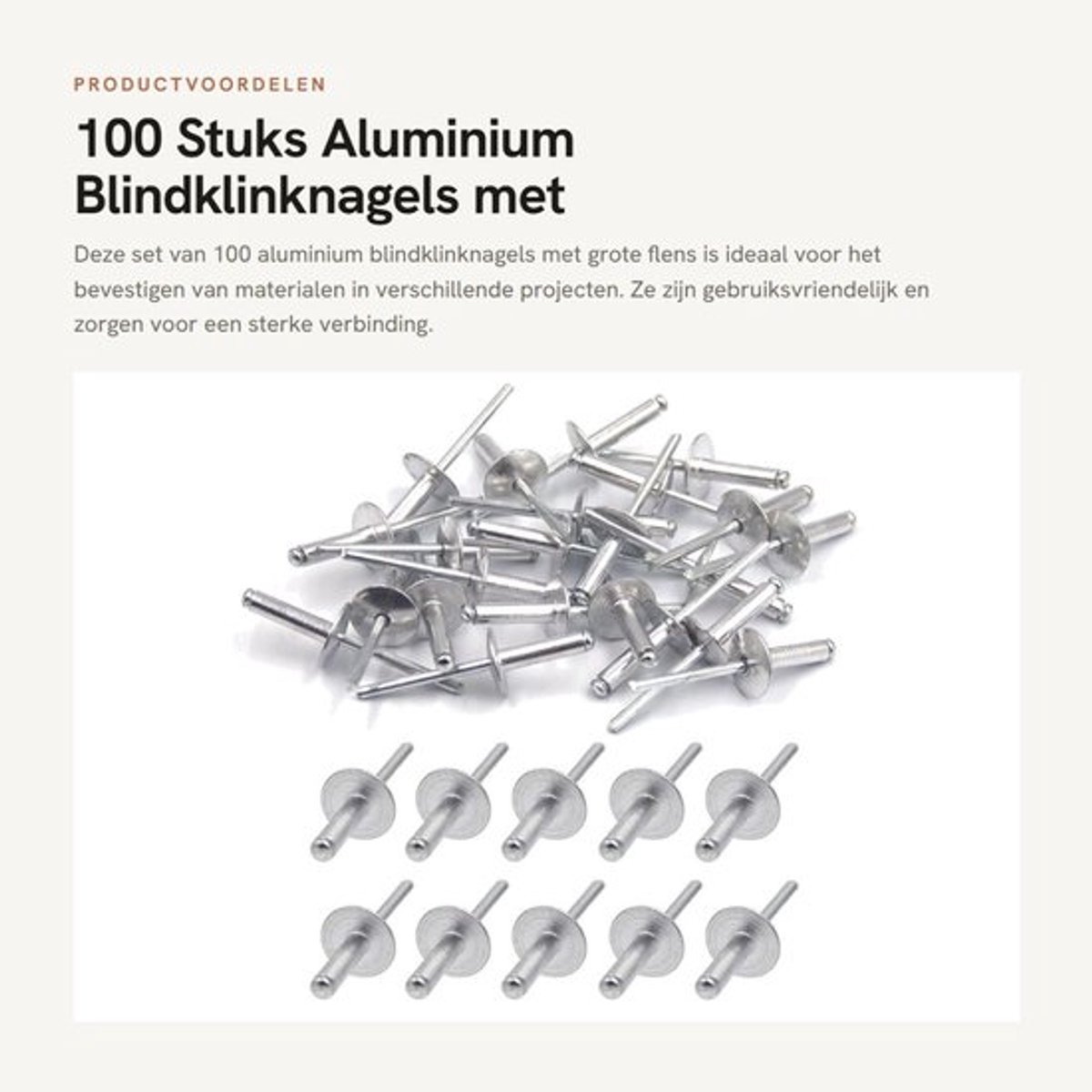 Blindklinknagels 100 stuks - Aluminium Klinknagels - Metalen Bevestiging - Klinknageldoorn van Staal - Corrosiebestendig - Professioneel Gebruik - Popnagels