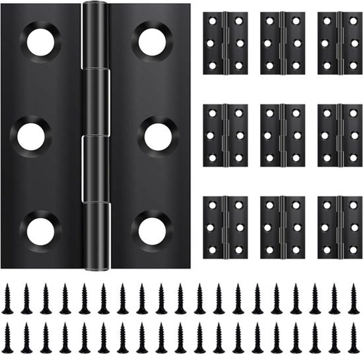Scharnieren 10 Stuks - Vouwbaar 44 × 31 mm - Zwart Roestvrij Staal - Deurscharnier - Inclusief 60 Schroeven - Hoge Sterkte