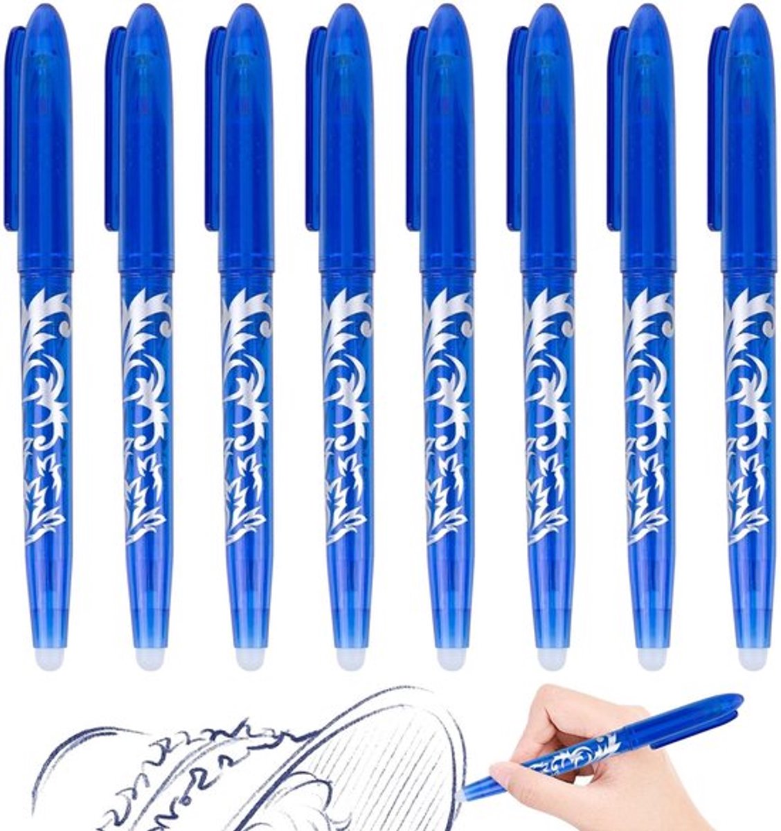 Uitwisbare Gelpen - 8 Rollerbalpennen in Blauw, 0,5 mm Gumstift, Frictie-Pennen voor Schoolspullen, Kantoorbenodigdheden en Studenten