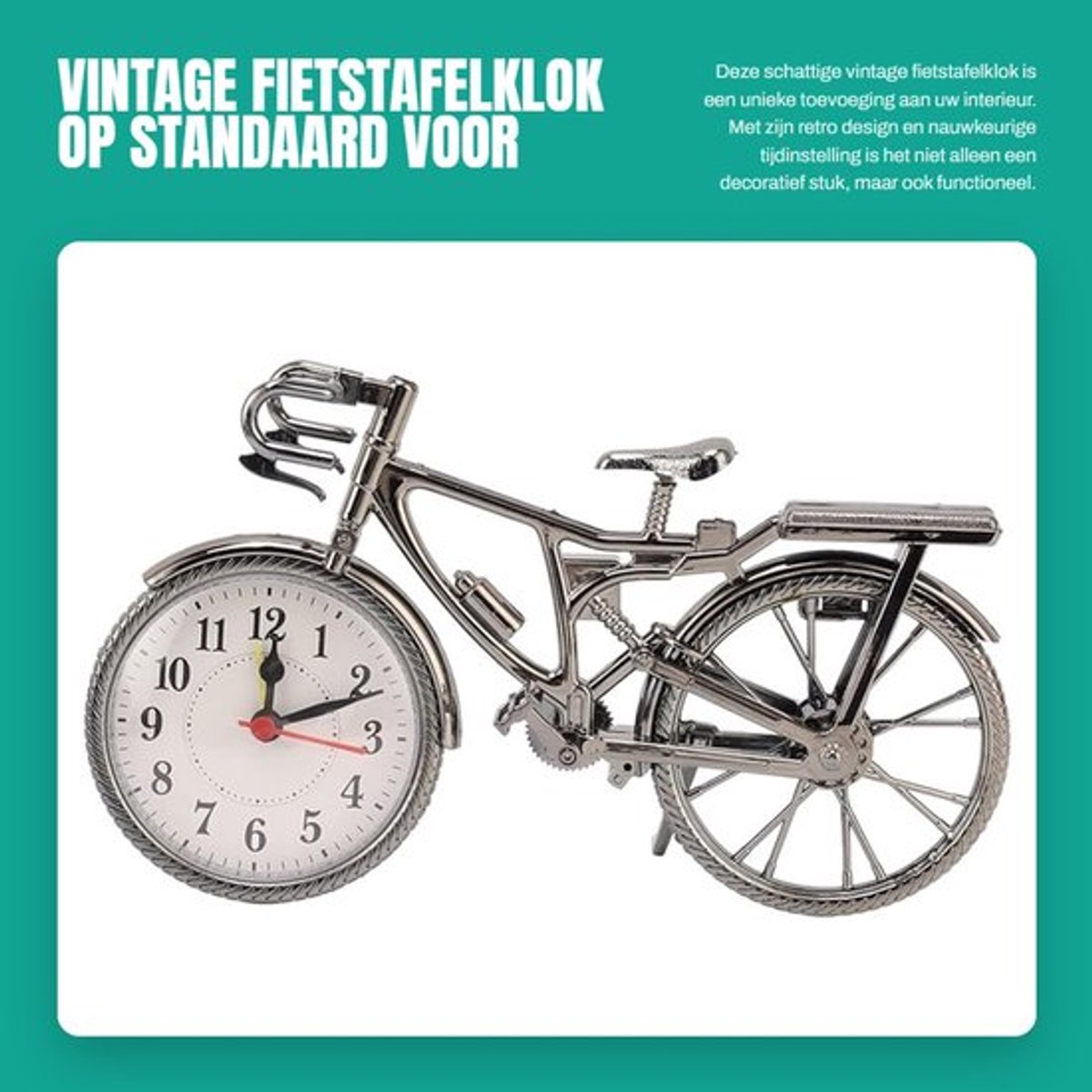 Vintage Fietstafelklok op Standaard voor Binnen