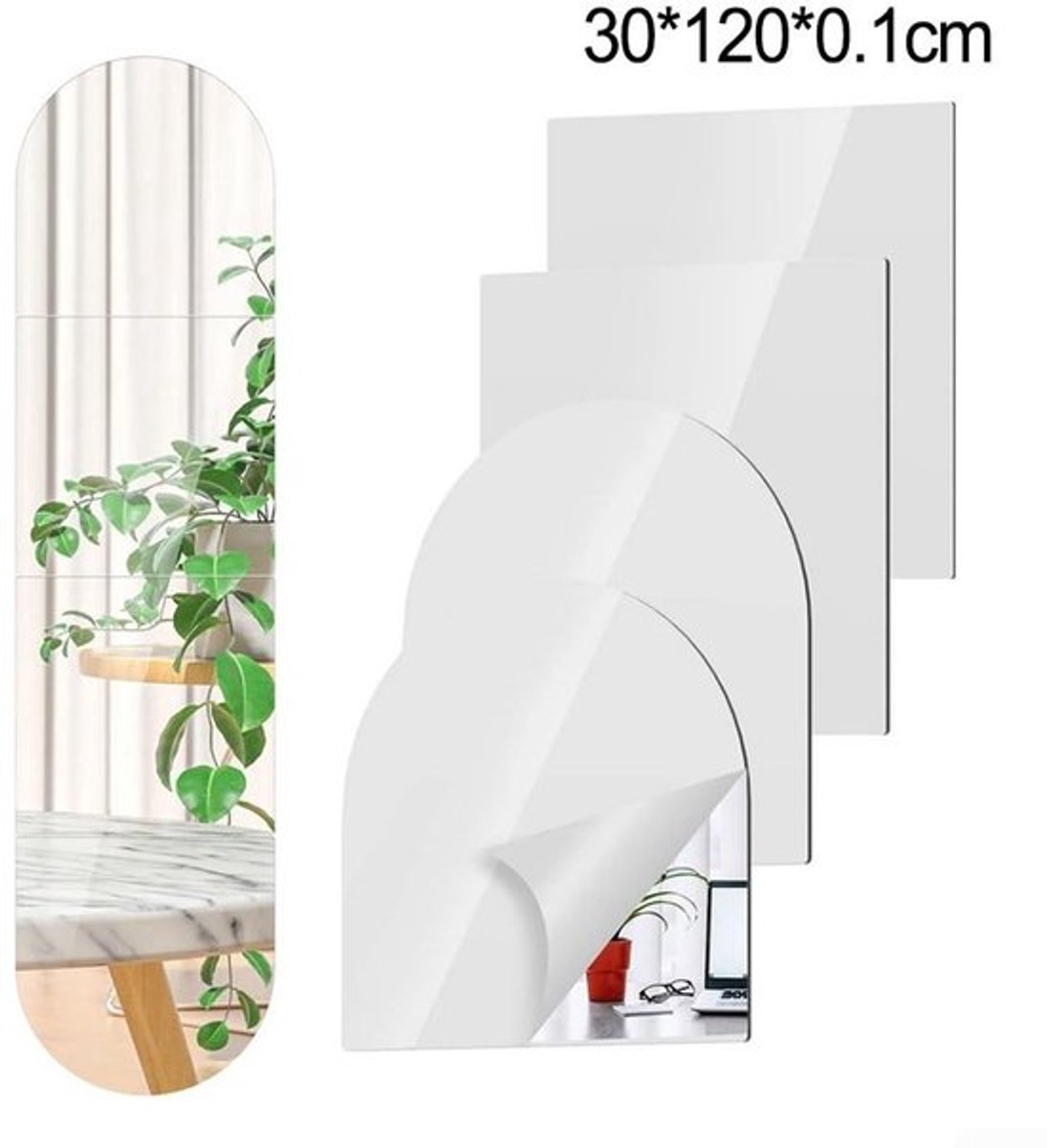 Wandspiegel Lichtgewicht - 4 Stuks - Rechthoekig/Vierkant - Acryl - Veilig voor Kinderen -