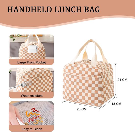 SnelShoppen - Cord Lunch Bag - Geïsoleerde Herbruikbare Lunch Tas - Draagbare Koeltas - Thermobag voor School, Strand, Picknick - Beige met Kleine Blo — afbeelding 3