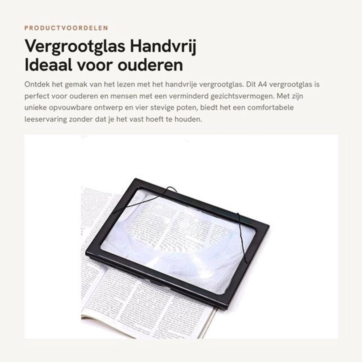 Vergrootglas - Handvrij - Ideaal voor ouderen - A4 formaat - Met LED verlichting - Geschikt voor lezen en hobby's