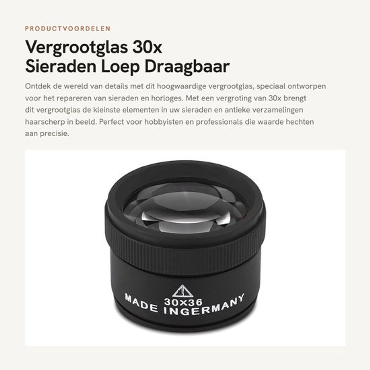 Oogvergrootglas 30-voudige vergroting - Vergrootglas voor volwassenen - Vergrootglas voor munten - Vergrootglas voor postzegels - Vergrootglas voor sieraden - Zinklegering, duurzaam en lichtgewicht