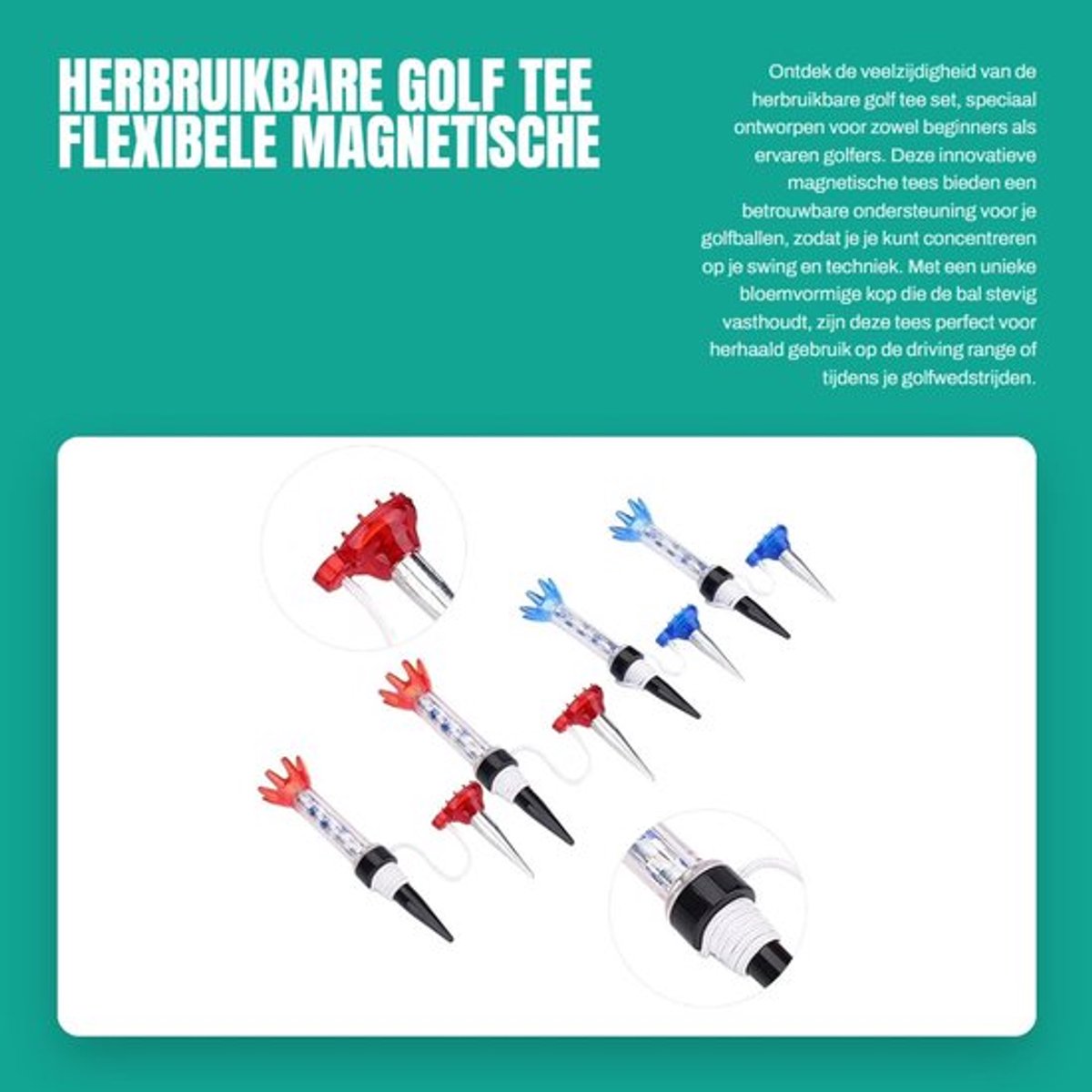 Golf Tee Set - 4 Stuks - Magnetisch - Flexibel - Duurzaam - Lichtgewicht - Geschikt voor Training - Golf Accessoires