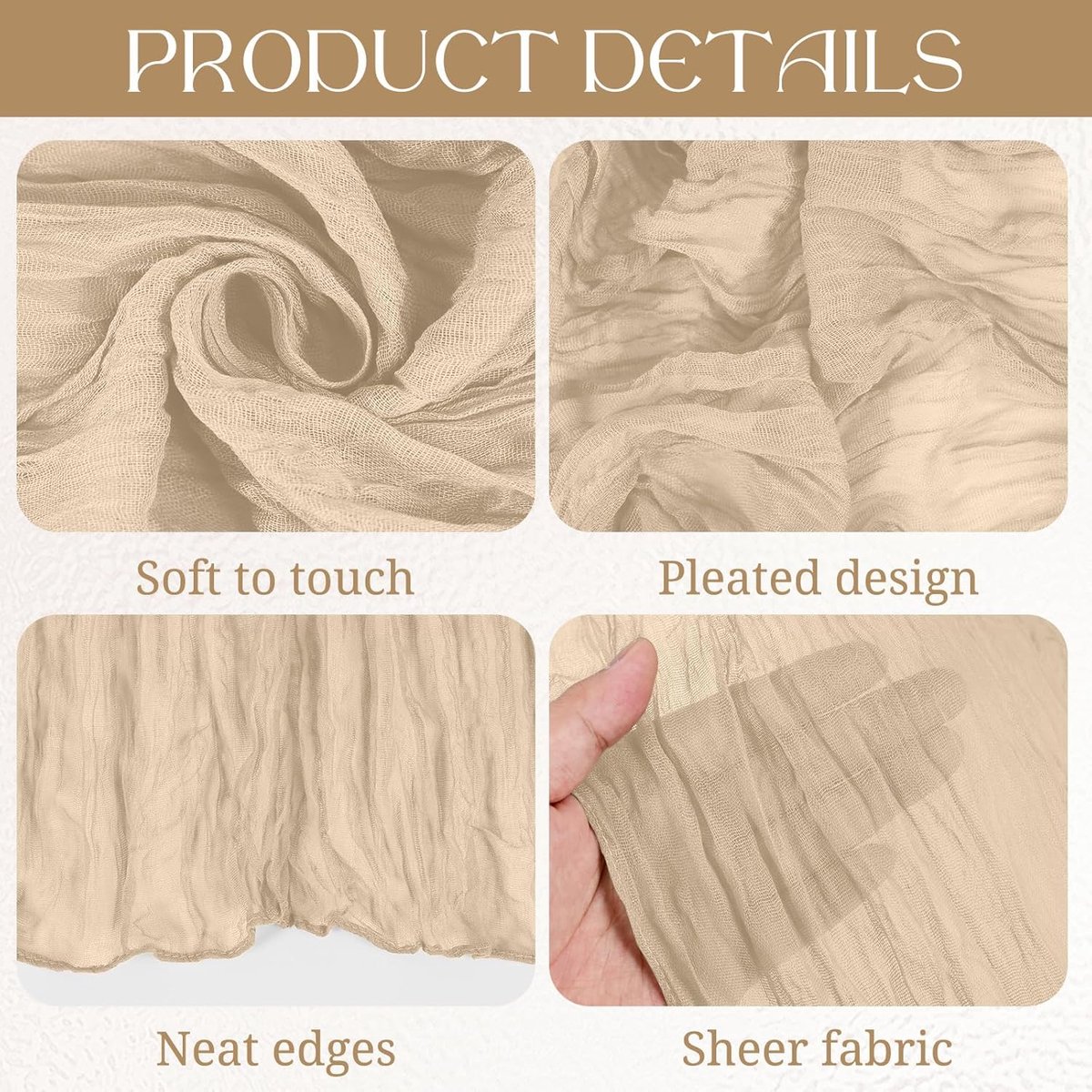 8 stuks kaasdoek tafellopers, beige, 45 x 275 cm, boho-gaas, tafeldecoratie voor bruiloft, bruidsfeest, babyshower en - ShopVlot