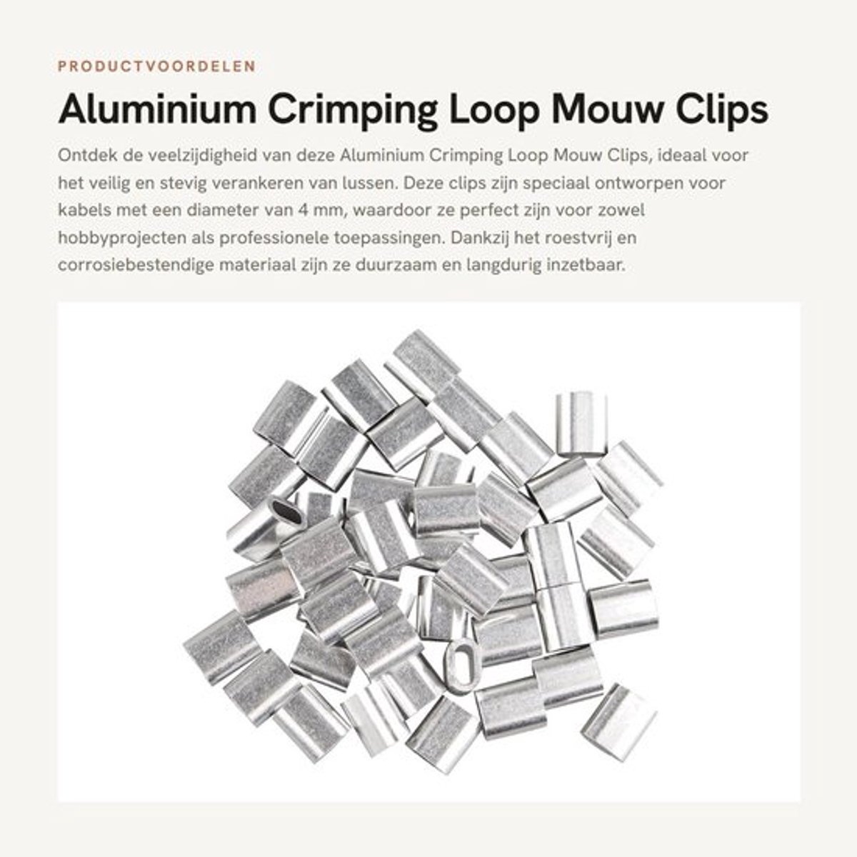 Crimping Mouw 50 Stuks - Aluminium Kabelverbinders - Ovaal Vorm - Geschikt voor 4 mm Staaldraad - Roestvrij en Duurzaam - Corrosiebestendig - Kabelverbinder