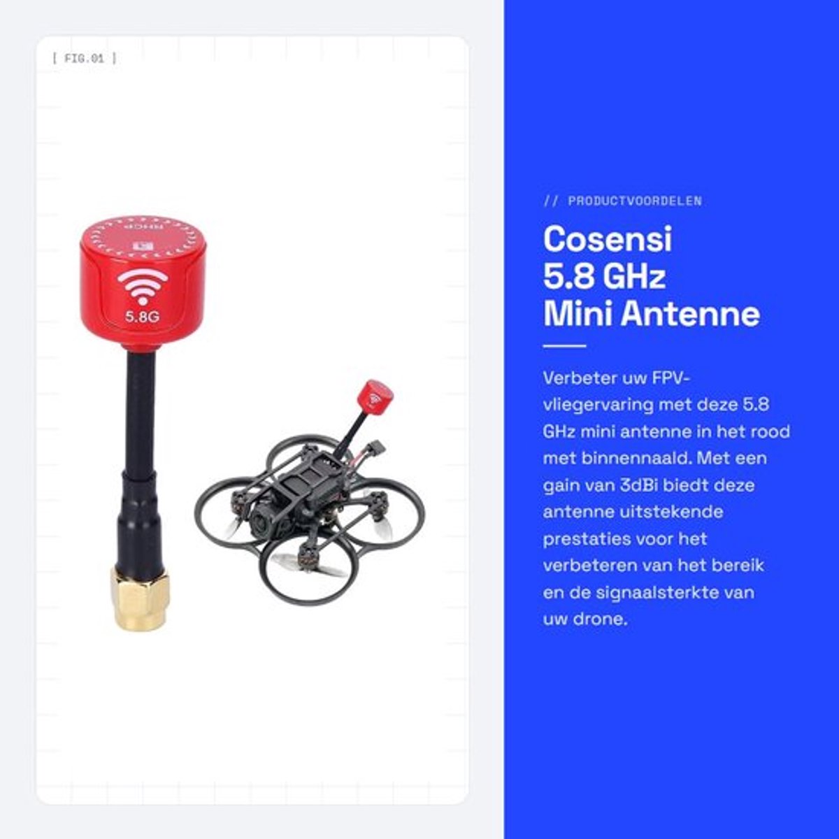 Antenne 5.8GHz 3dBi - RP-SMA/SMA Connector - Directionele Antenne - Hoge Versterking - ABS Materiaal - Eenvoudig te Installeren - FPV Antenne
