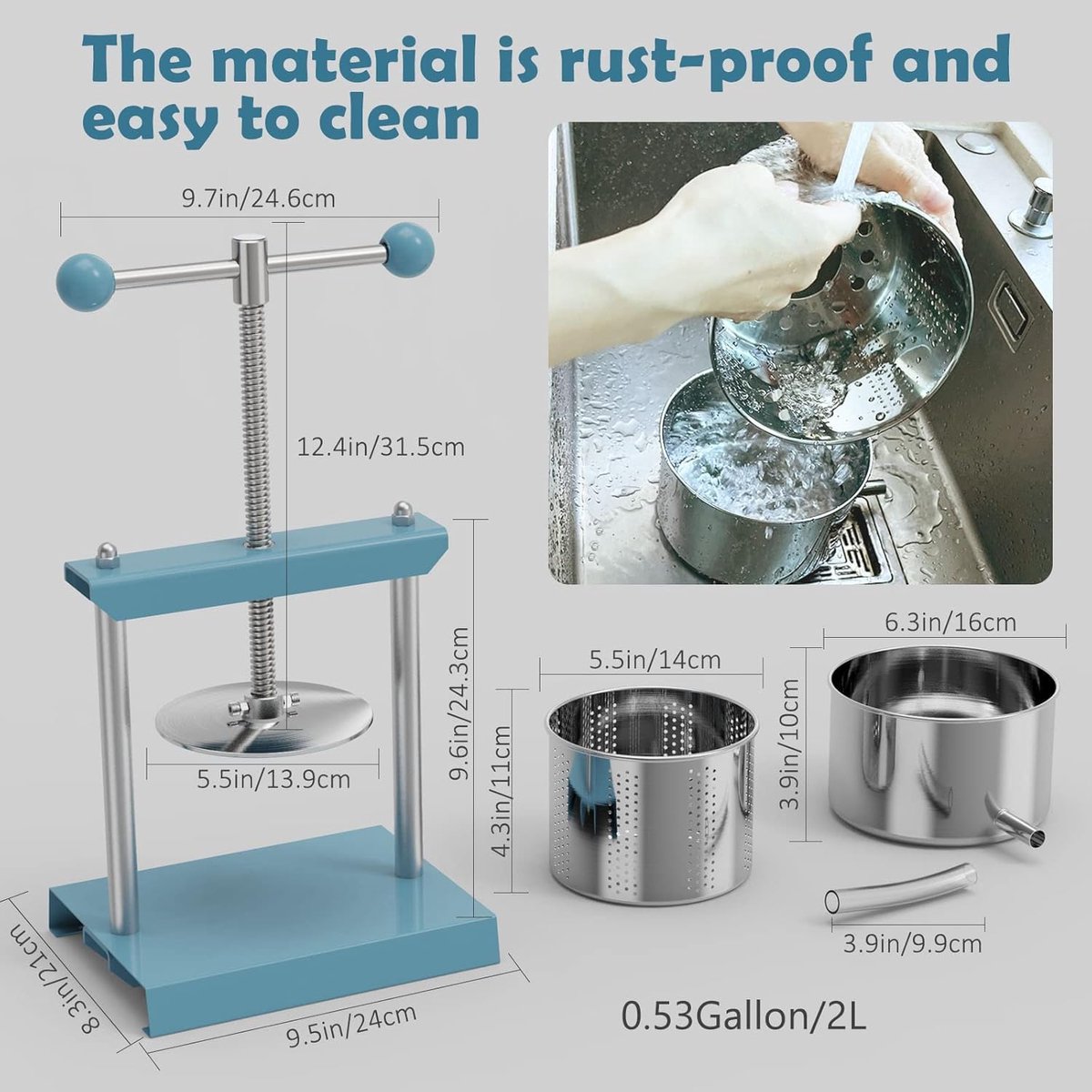 SnelShoppen - SQUEEZE Master Kaasinctuur Kruidenvruchtenwijn Pers - Handmatige Pers 2L Blauw - Voor Feest, Keuken, Camping, Tuin - Perfect voor Zelfge