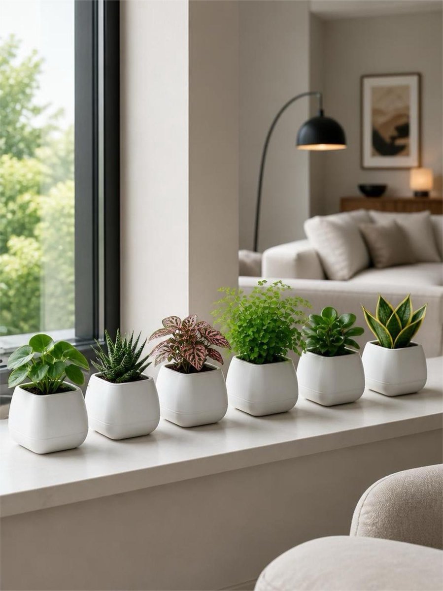 Serinova Bloempotset 6 Stuks - Vierkante Kruidenpotjes En Cactuspotjes - Wit - Met Wateropvangende Bodem - Duurzaam Kunststof