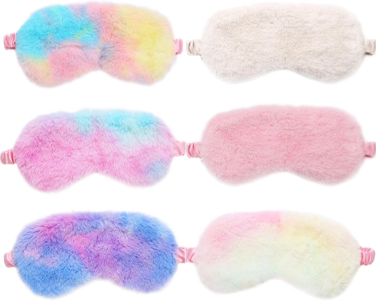 Set van 6 Kinder Oogmaskers voor Slaap, Zachte Pluche Slaapmaskers, Ideaal voor Kinderen en Volwassenen, Perfect voor Reizen en Naps
