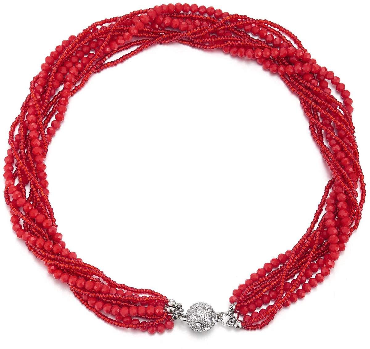 SnelShoppen - Meerdere Lagen Halsketting met Parels en Kristal, Gevlochten Choker met Magneetsluiting, Trendy Halsband voor Feestelijke Gelegenheden