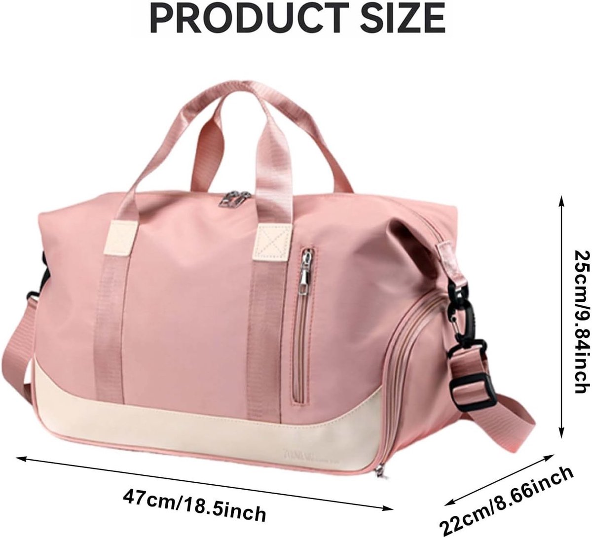 Sporttas voor Dames en Heren, Waterdichte Reistas met Schoencompartiment, Ideaal voor Gym, Yoga en Weekenduitstapjes, Lichtroze Duffelbag