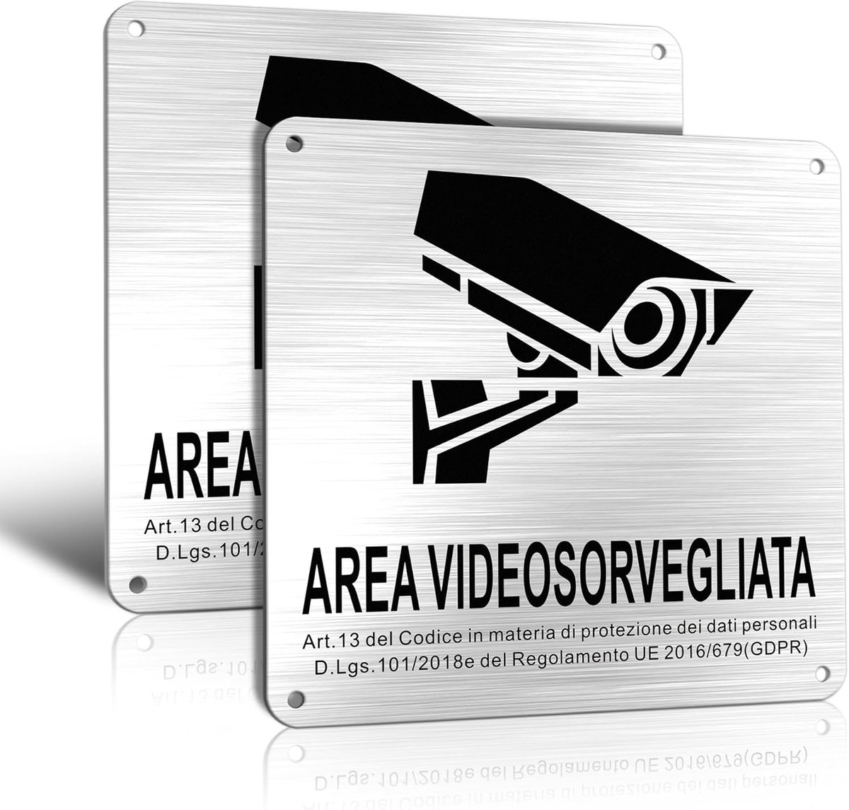 SnelShoppen - 2 Stuks Video Bewakingsbord 15 x 15 cm met GDPR Waarschuwing, Aluminium, Voorzien van 3M Plakstrip en Voorgeboorde Gaten, Weerbestendig