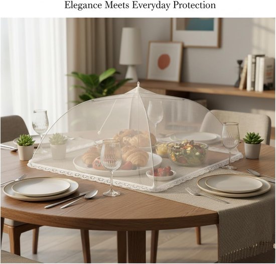 2 stuks - Vliegenkap - Voedselhoezen - Picknick mesh voedselhoes - Pop-up mesh voedselhoes - Herbruikbaar - Opvouwbaar - Voorkomt vliegen en insecten - Wit - 33*33 cm - Geschikt voor kamperen in de buitenlucht, picknicks en feestjes — afbeelding 4