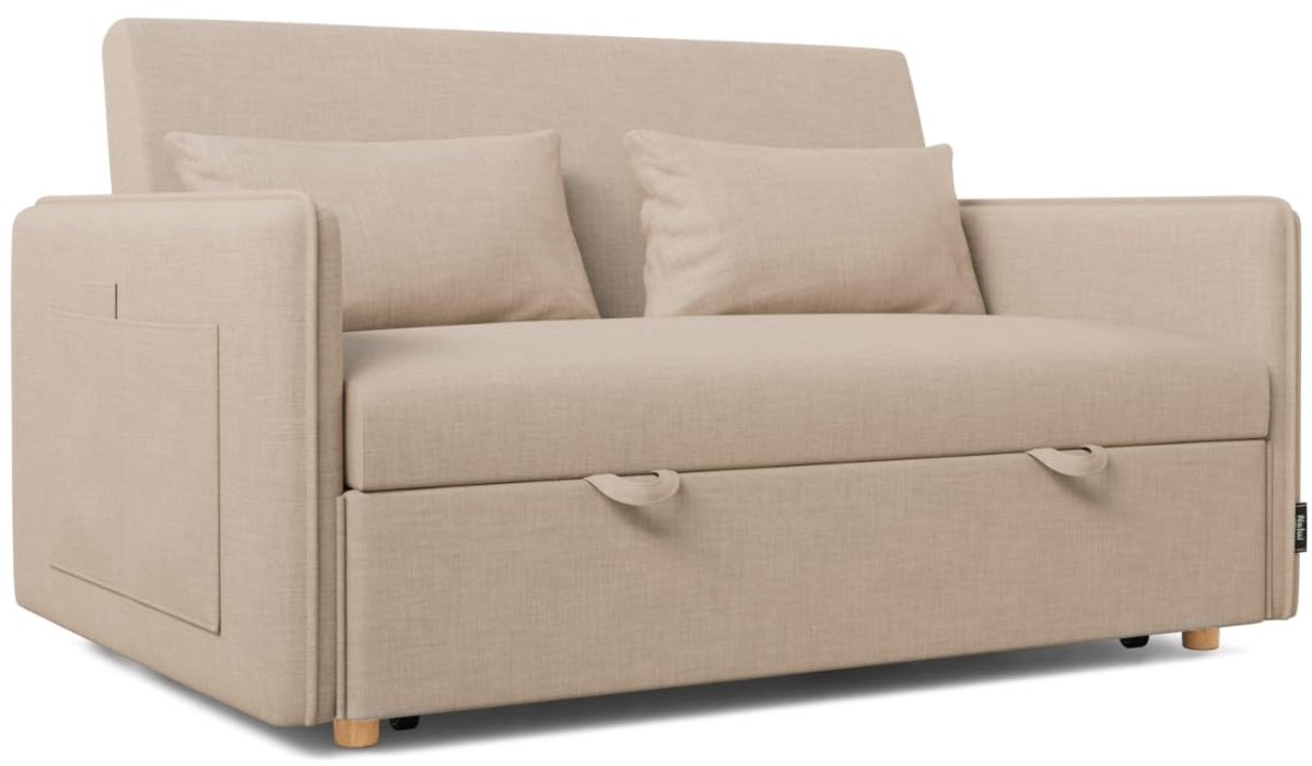 SnelShoppen - 2-Zitsbank Slaapbank Chaise Longue 3-in-1 Beige, Verstelbare Rugleuning, Uittrekbaar Bed 120x190 cm, 240 kg Draagkracht, Inclusief Kusse