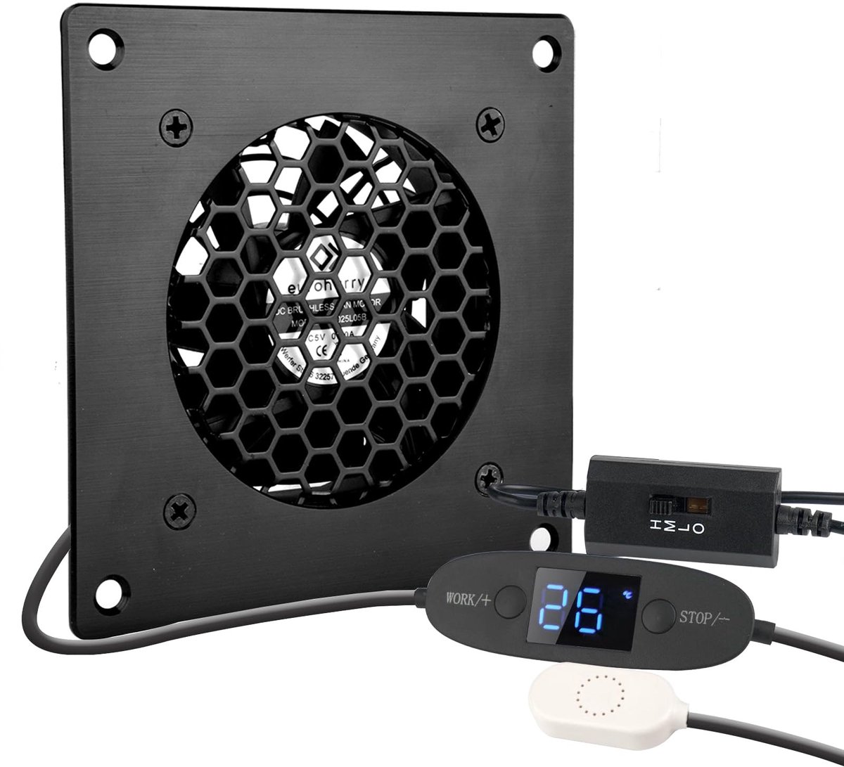 SnelShoppen - Digitale Display USB Ventilator 80 mm - Temperatuurgestuurd Geluidsarm Ventilatorsysteem - Modern Geborsteld Zwart Aluminium Frame voor