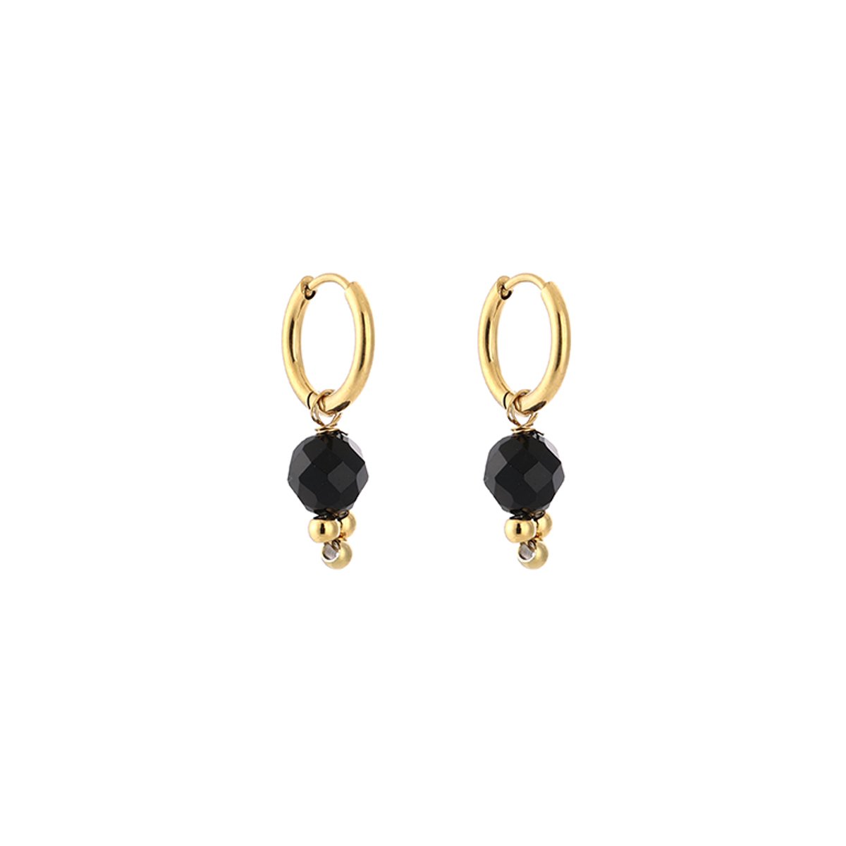 Stainless Steel Boho Bead Charm Hoops – Luxe Boho Kralen Oorringen – RVS - Zwart