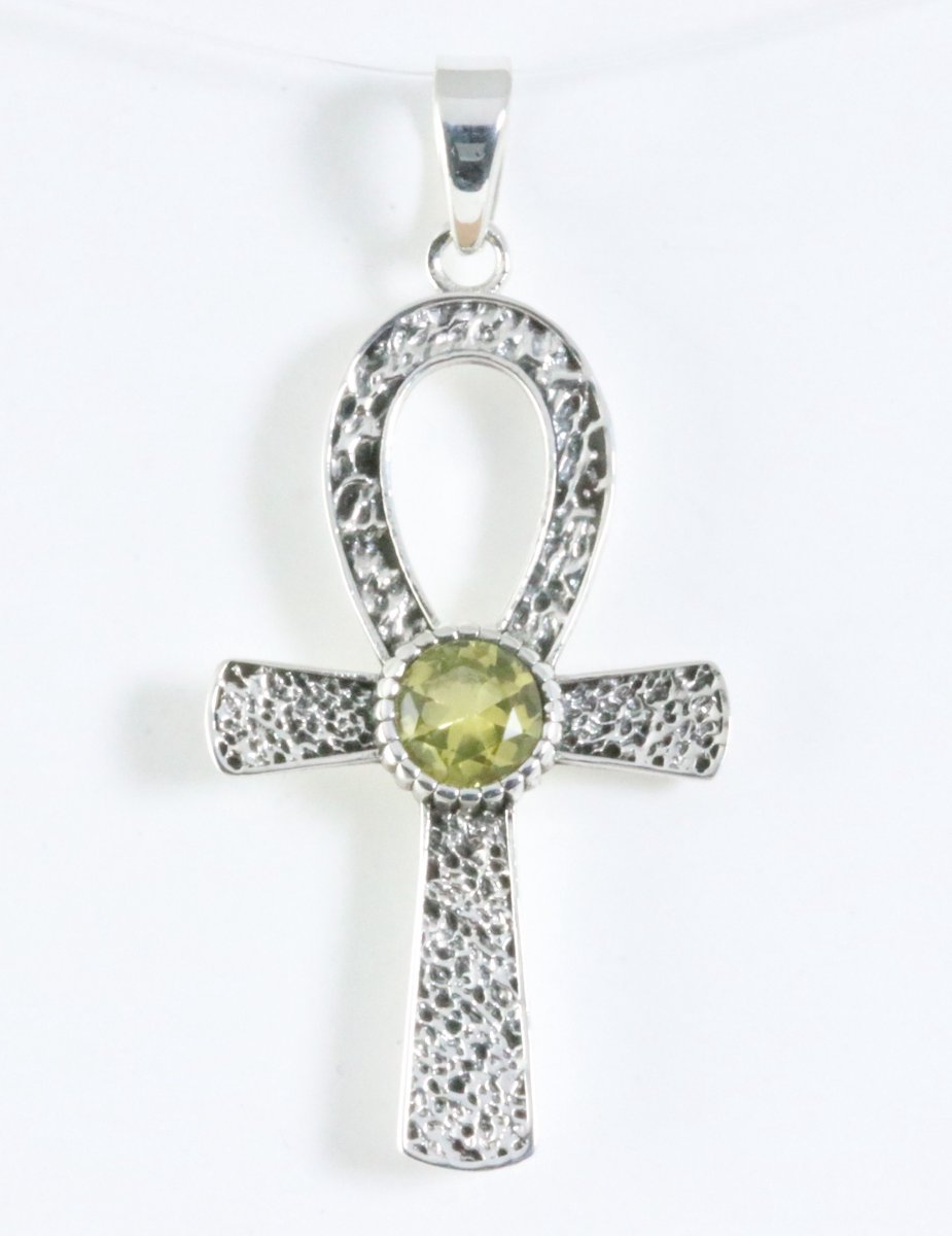 Bewerkte zilveren ankh hanger met citrien